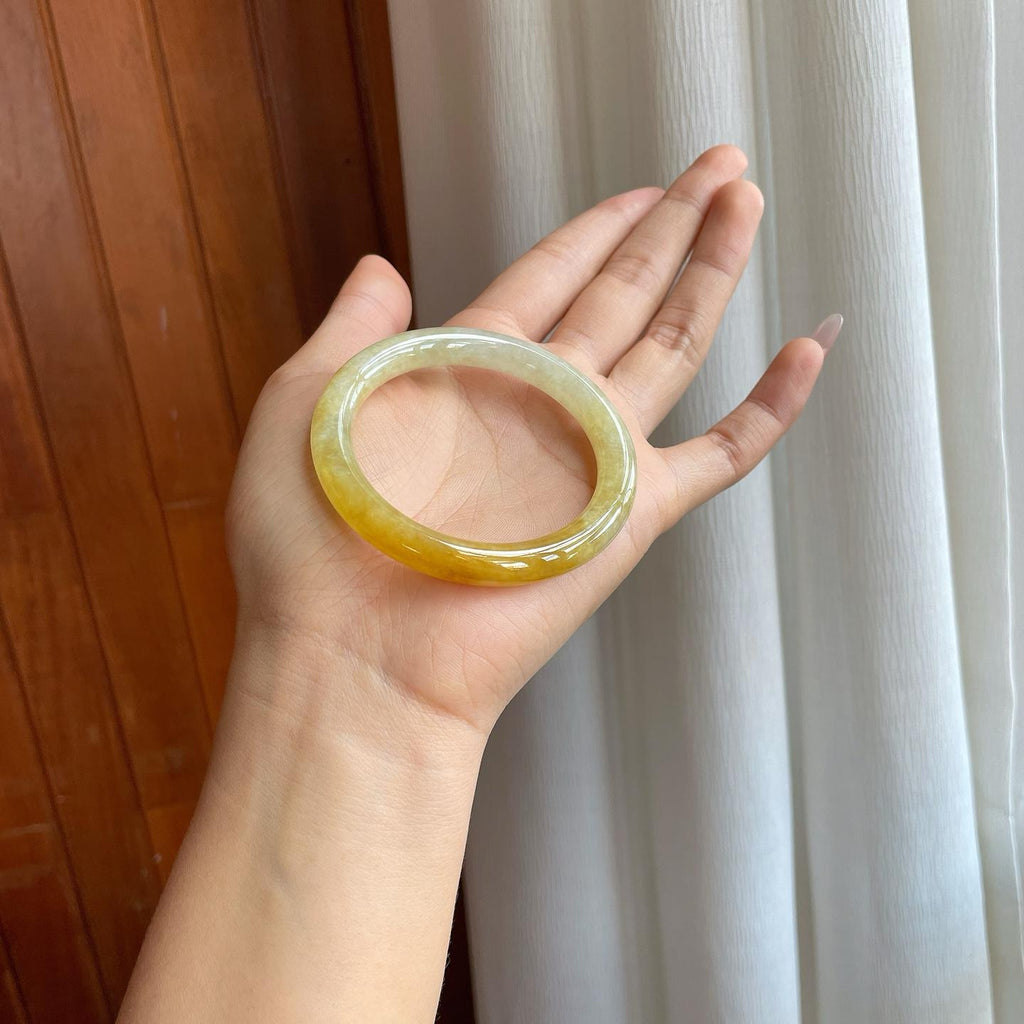 糯冰黄翡翡翠圆条手镯（52mm）（yc312952）