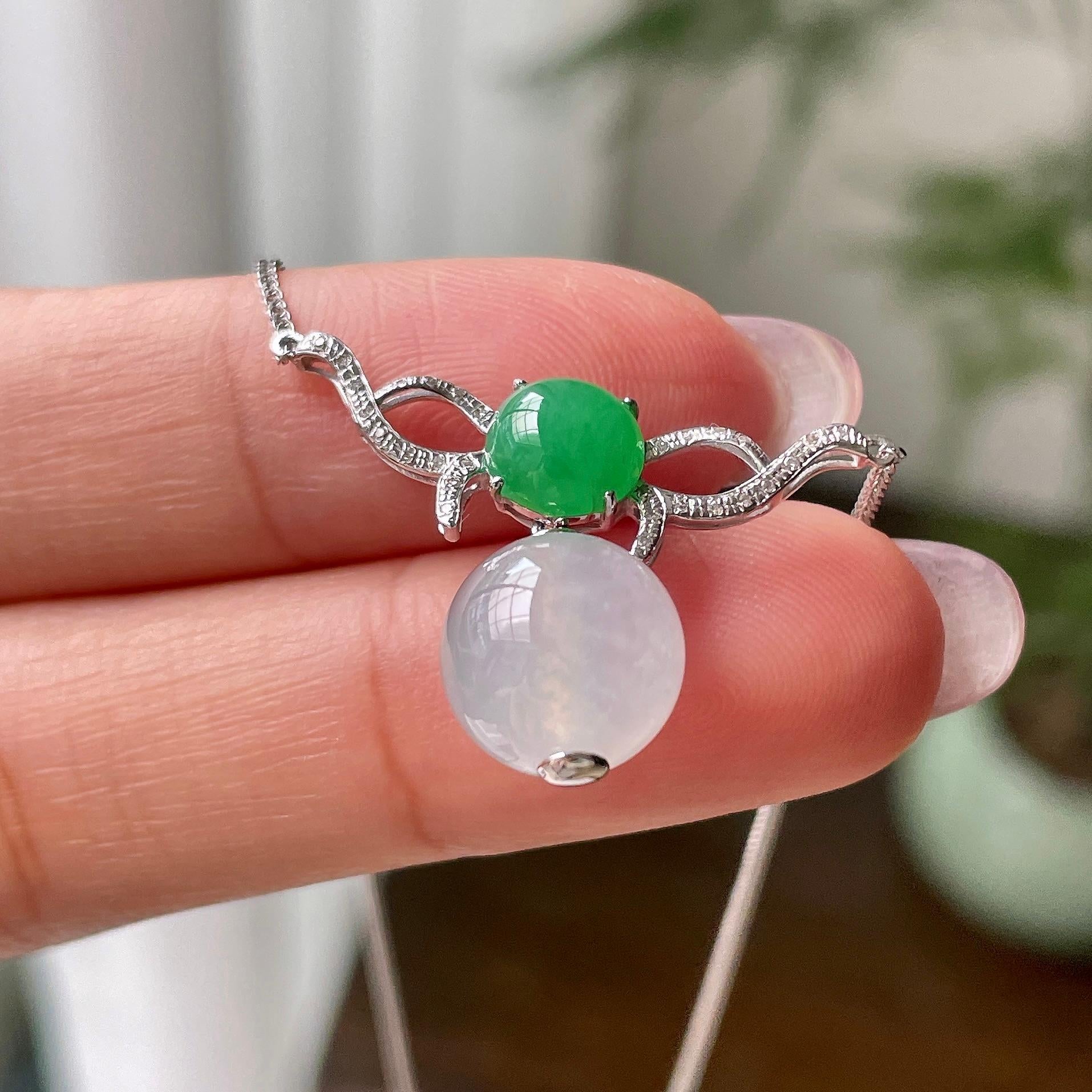 18k金钻镶糯冰种无色圆珠项链   天然缅甸A货翡翠（yc319028）