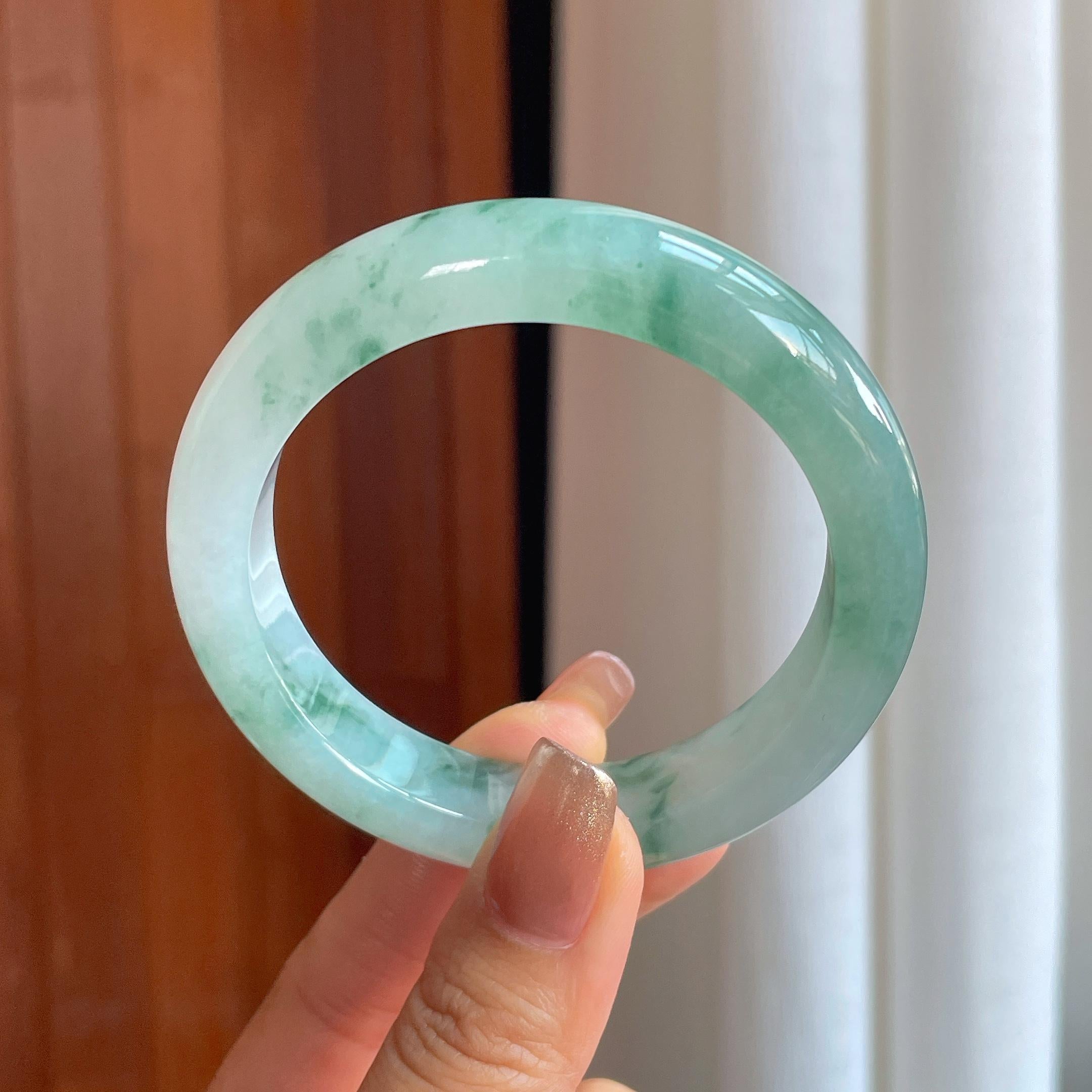 糯冰飘花翡翠平安镯（56.2mm）（yc365719）