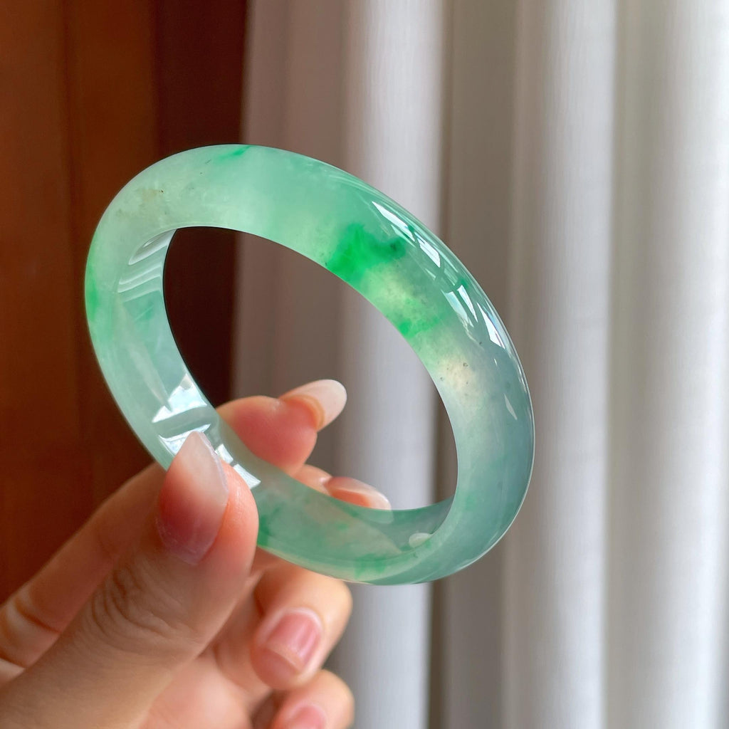 冰种飘绿花翡翠翡翠平安镯（54.5mm）（yc310325）