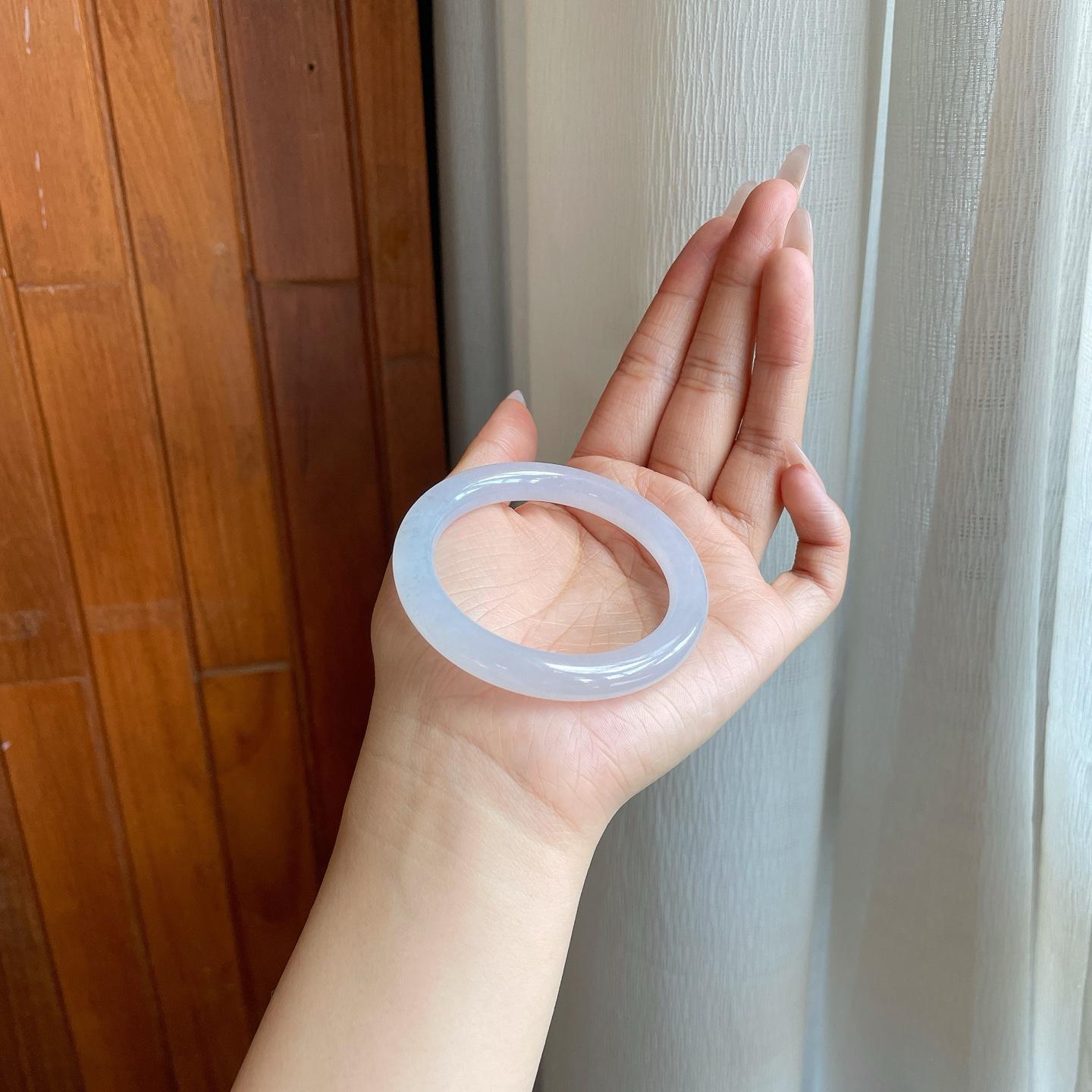 糯冰无色翡翠圆条手镯（52mm）（yc278682）