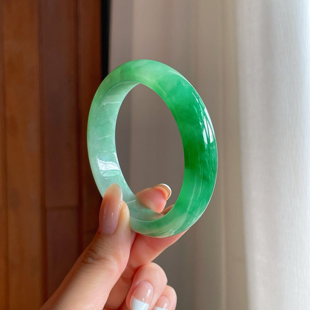 糯冰带色翡翠平安镯（54mm)（yc396227）