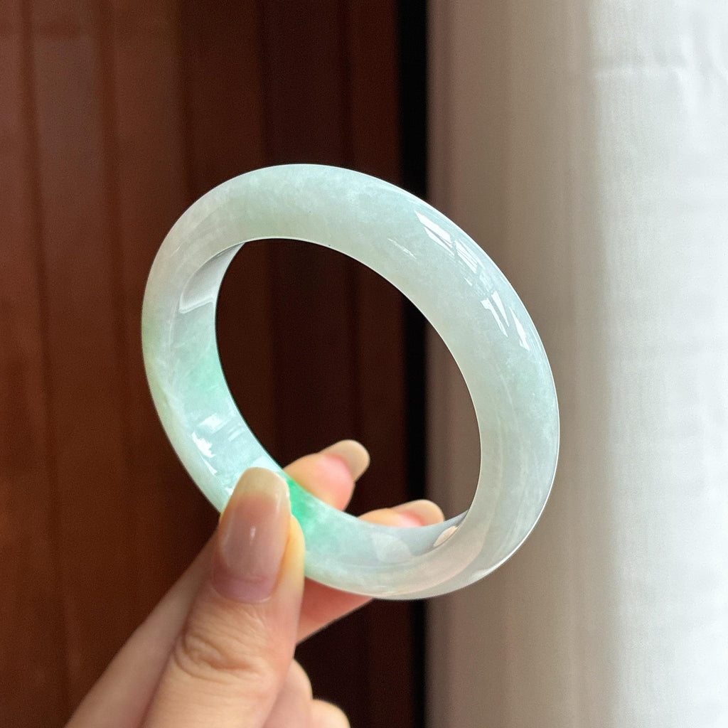 细糯种带色正圈平安镯 53圈 天然缅甸A货翡翠（yc455093）