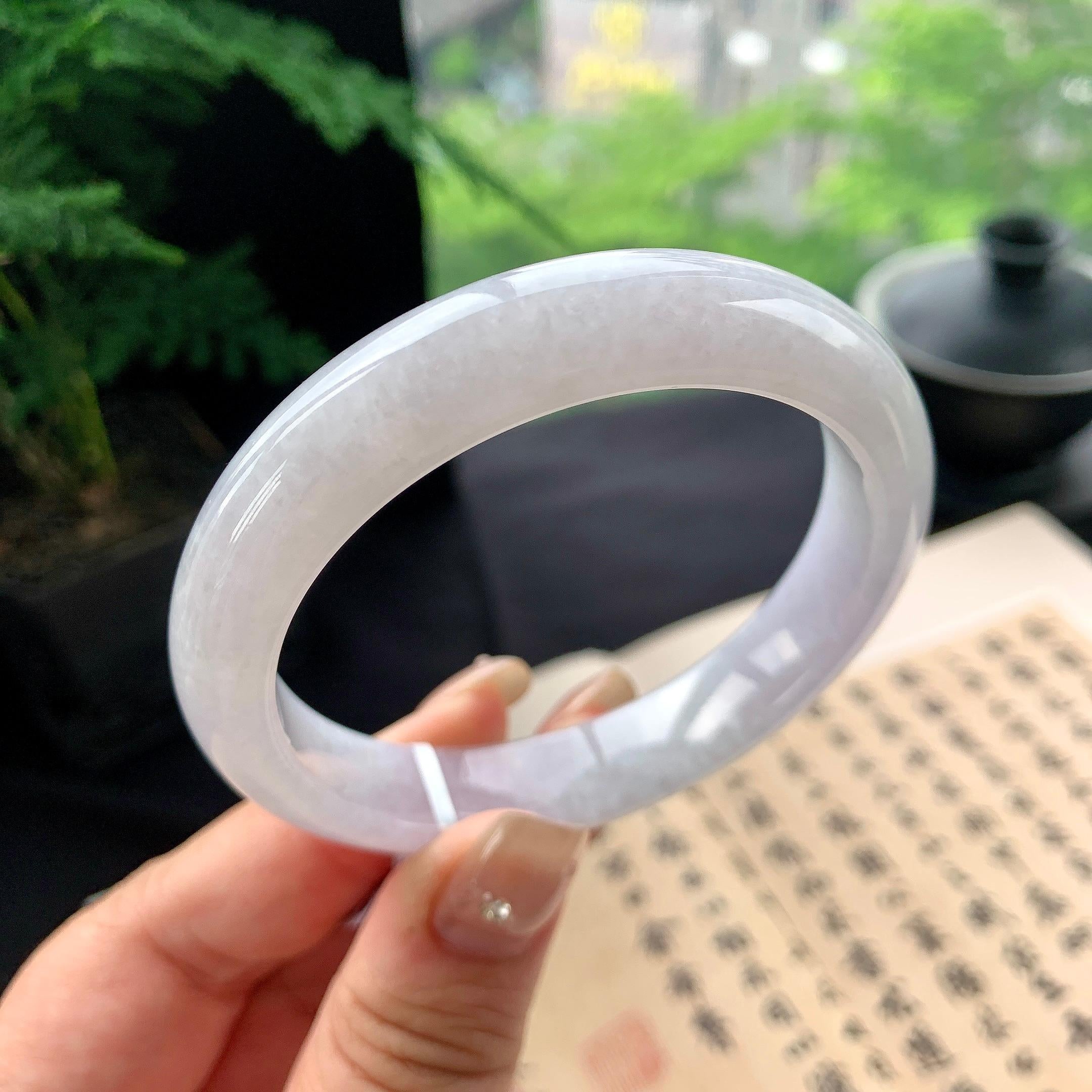 细糯种淡紫罗兰正圈平安镯 57圈口 天然缅甸A货翡翠（yc473074）