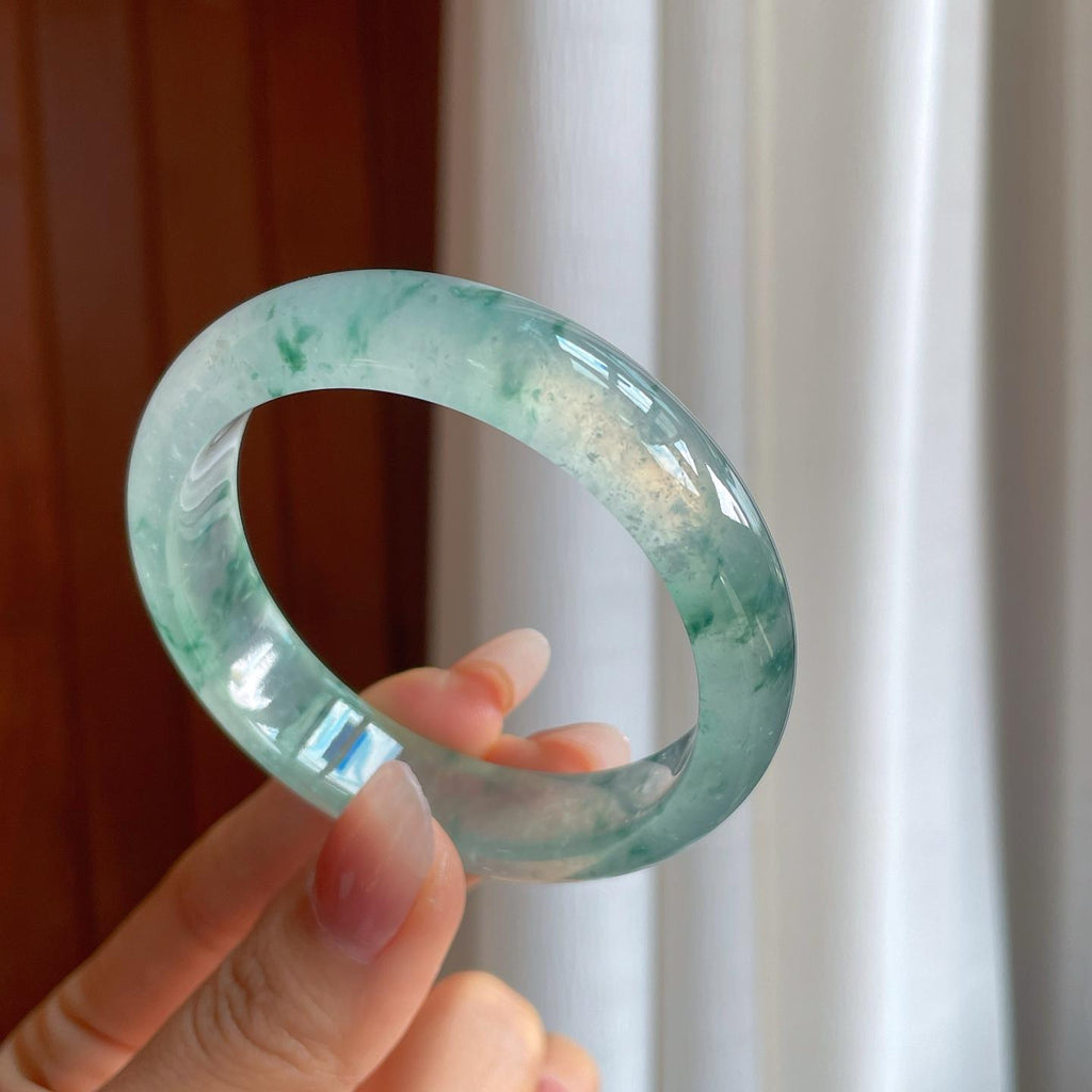 冰玻种飘花翡翠平安镯（52mm）（yc312317）