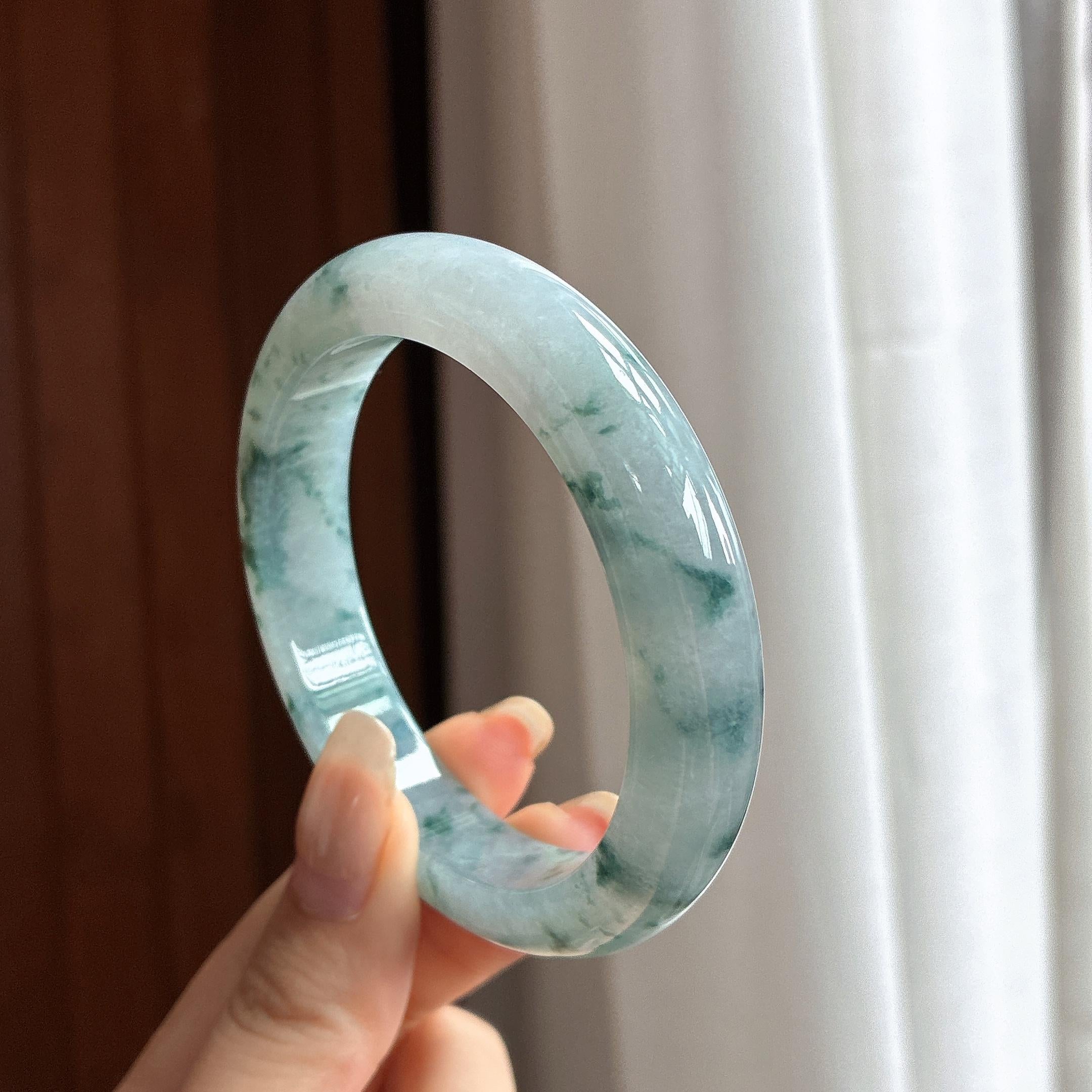 细糯种飘花正圈平安镯 55圈 天然缅甸A货翡翠（yc463424）