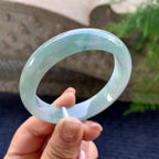 小圈口 细糯种飘蓝花正圈平安镯 52.7圈口 天然缅甸A货翡翠（yc348215）