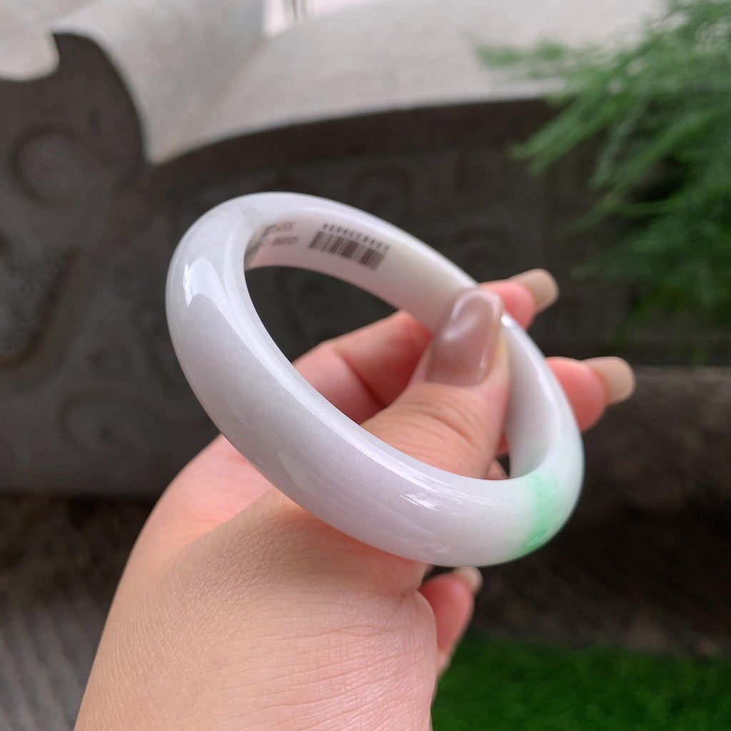 糯种飘翠绿正圈平安镯  56.3圈口  天然缅甸A货翡翠（yc418867）