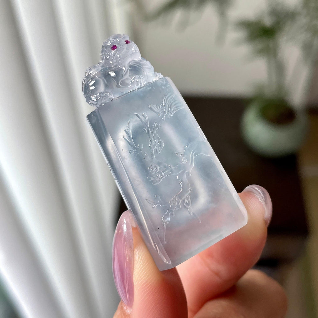 冰种蓝水梅花牌挂件（yc312574）