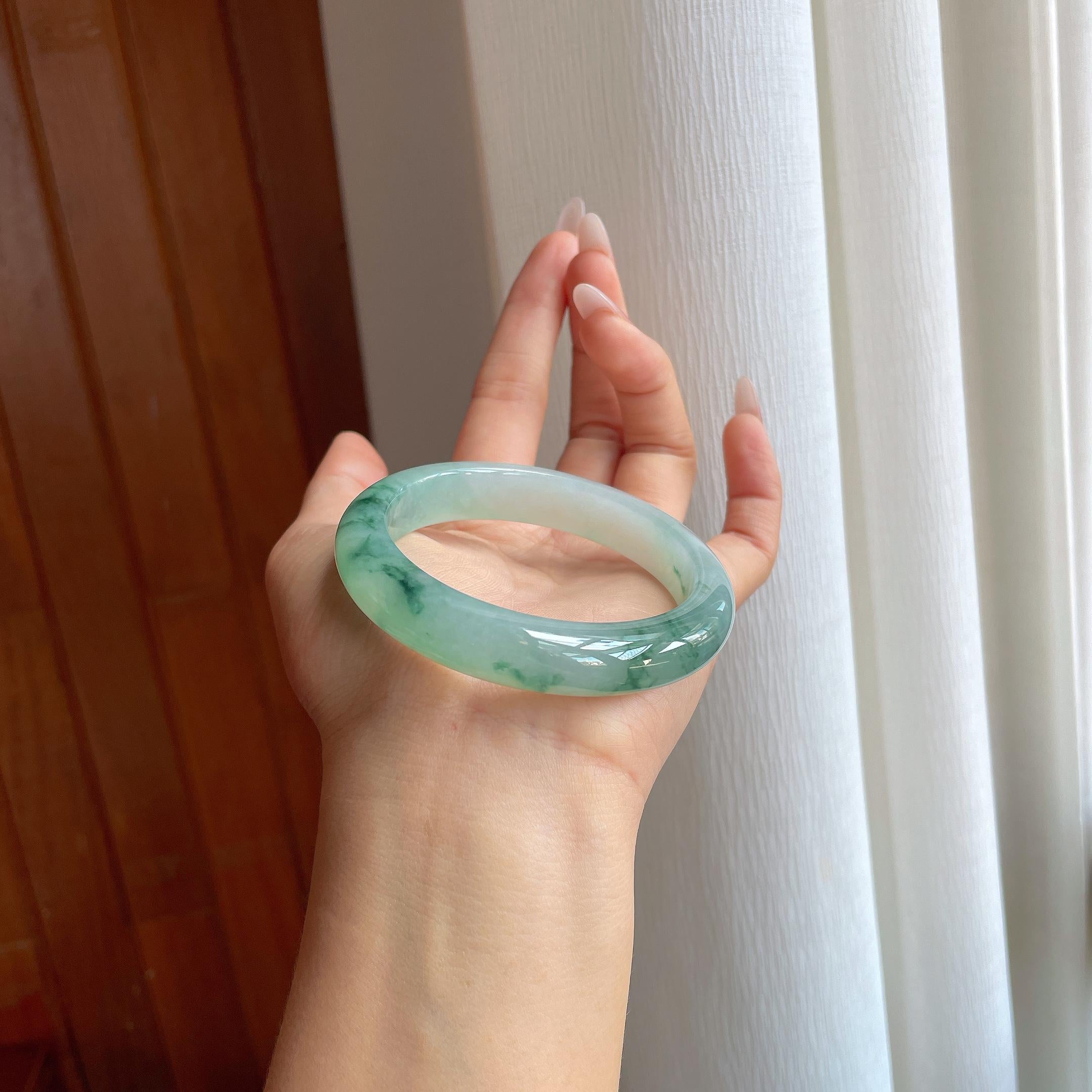 冰种飘花翡翠平安镯（56.3mm）（yc302429）