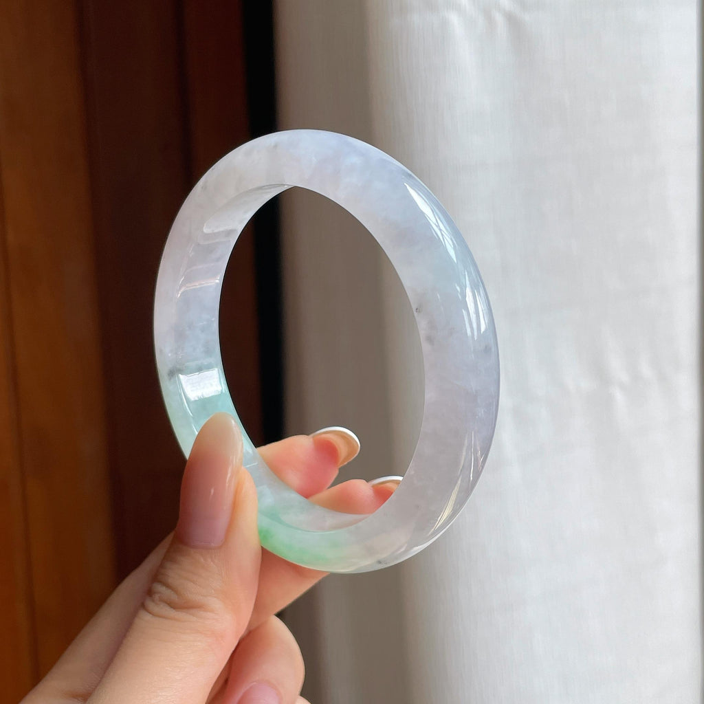 糯冰带色翡翠平安镯（56mm)（yc411304）