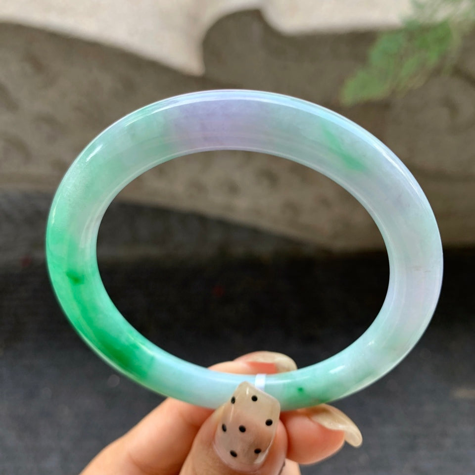 糯化春彩翡翠圆条手镯（55.4mm）（yc028524）