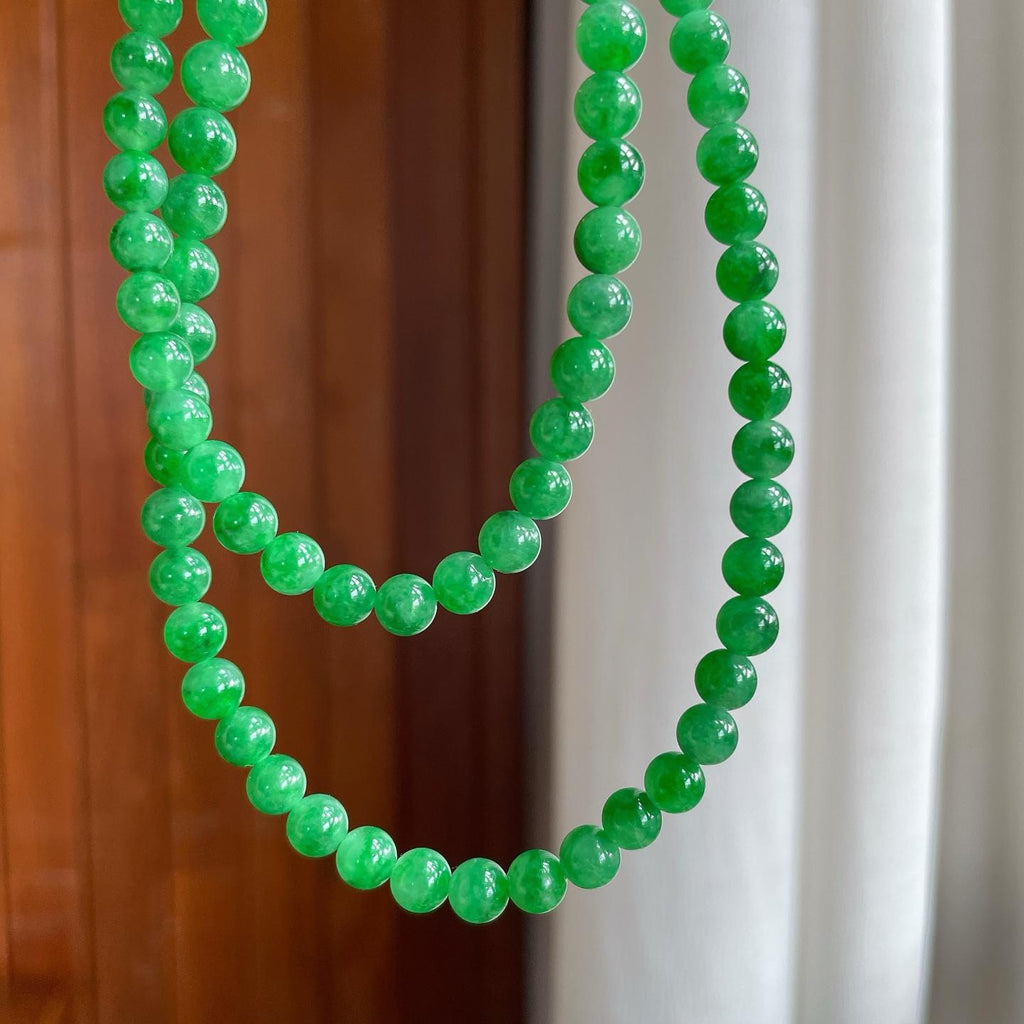 糯冰满绿翡翠珠串项链（yc266466）