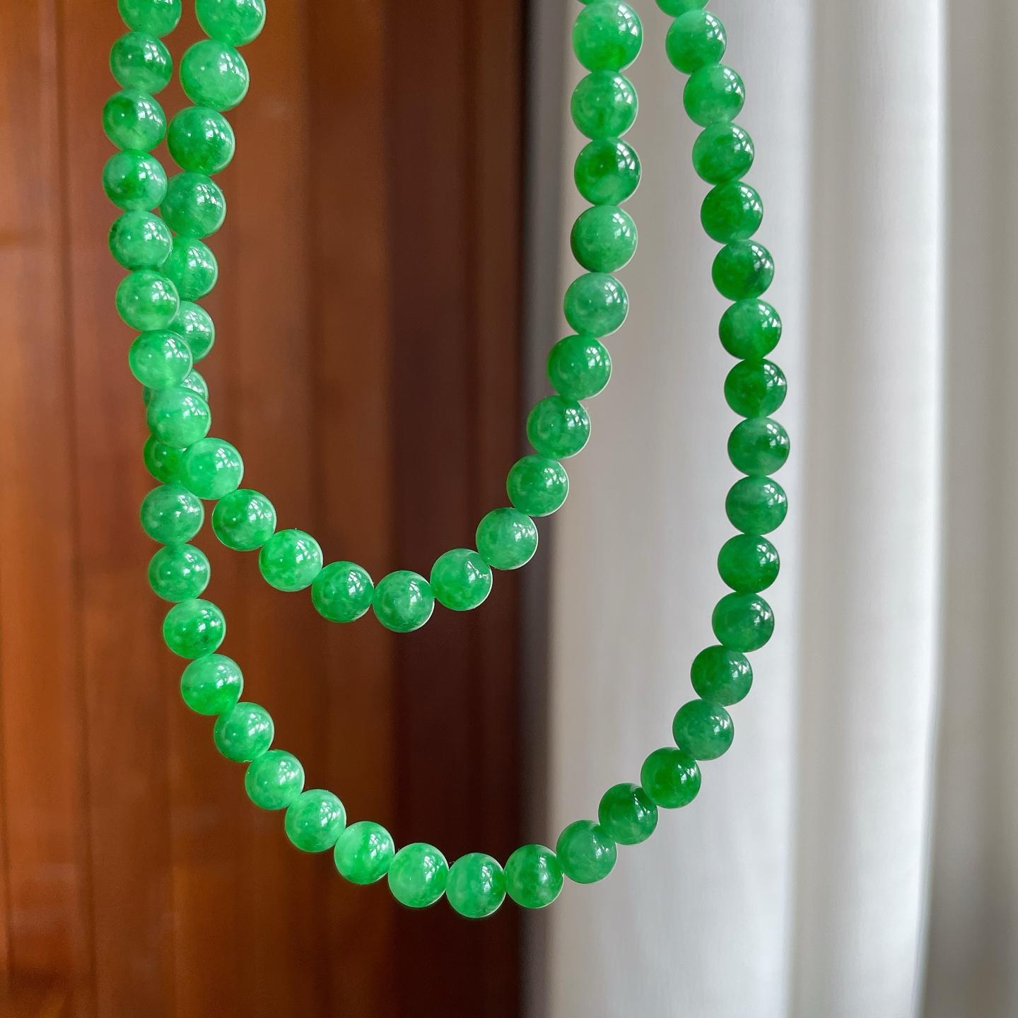 糯冰满绿翡翠珠串项链（yc266466）