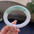 糯种淡粉底飘蓝花圆条手镯  52.8圈口  天然缅甸A货翡翠（yc426021）