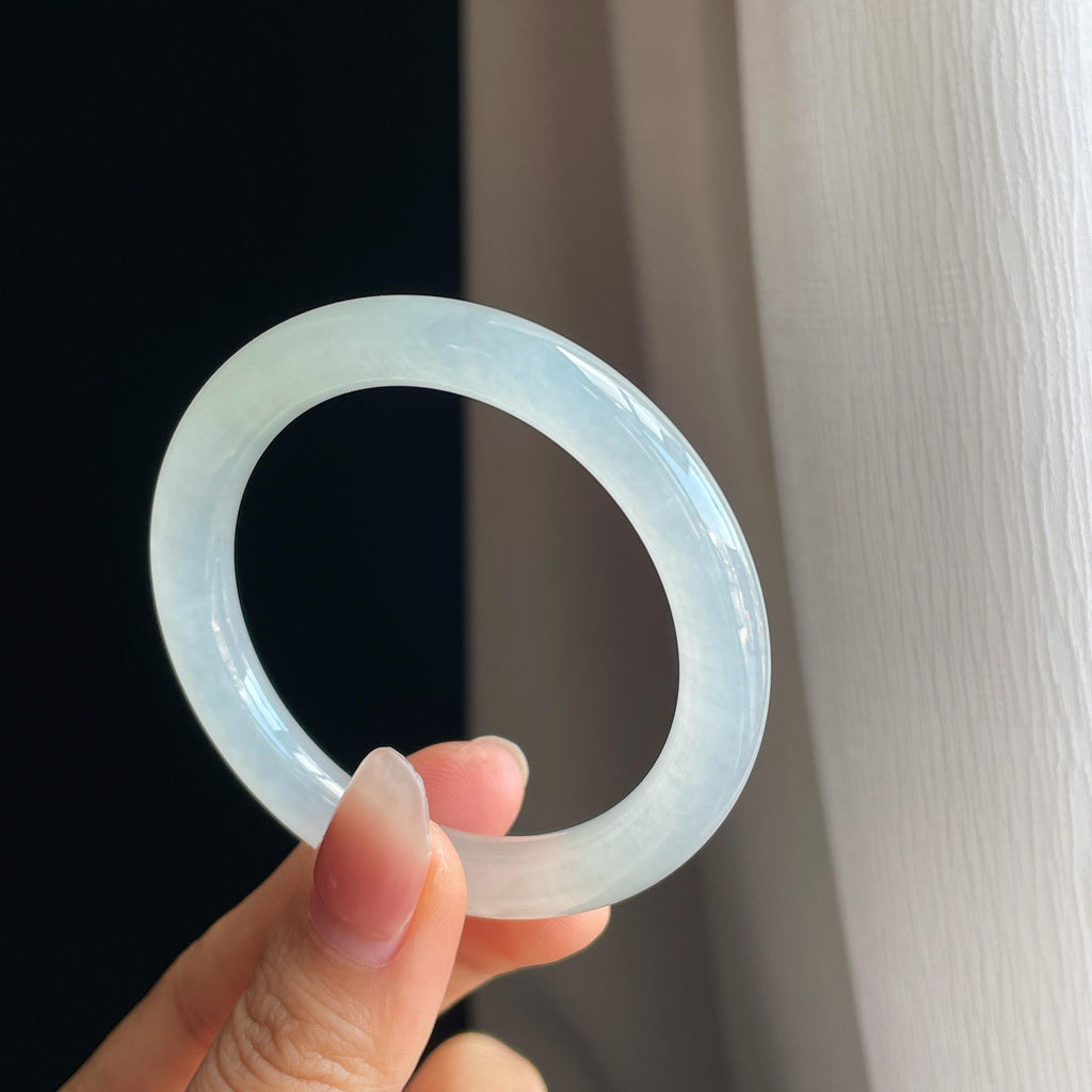 冰种白月光翡翠圆条手镯（49.8mm）（yc316835）