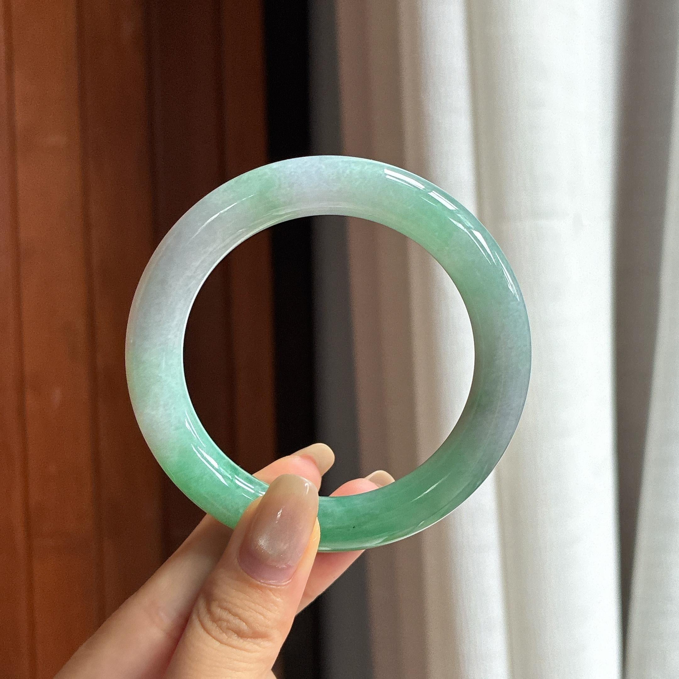 细糯种带色圆条手镯 56圈 天然缅甸A货翡翠（yc454460）