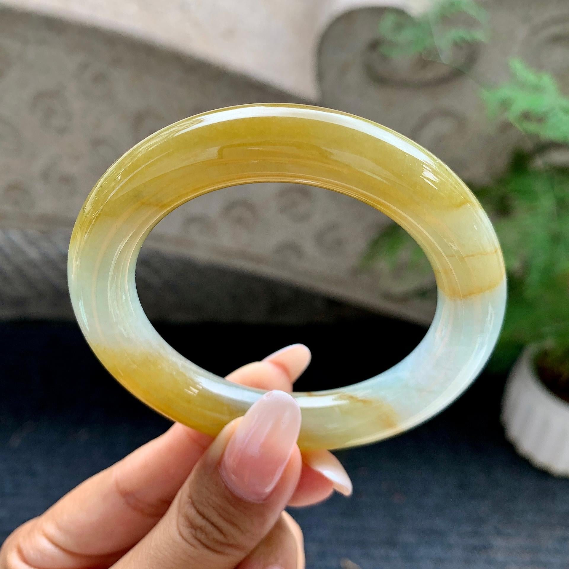细糯种黄翡圆条手镯（55.1mm）（yc196542）