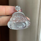 18k金钻镶冰玻种雪花棉翡翠佛公（yc302338）