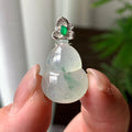 18K金钻镶糯冰种飘绿花葫芦吊坠 天然缅甸A货翡翠（yc356840）