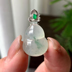 18K金钻镶糯冰种飘绿花葫芦吊坠 天然缅甸A货翡翠（yc356840）