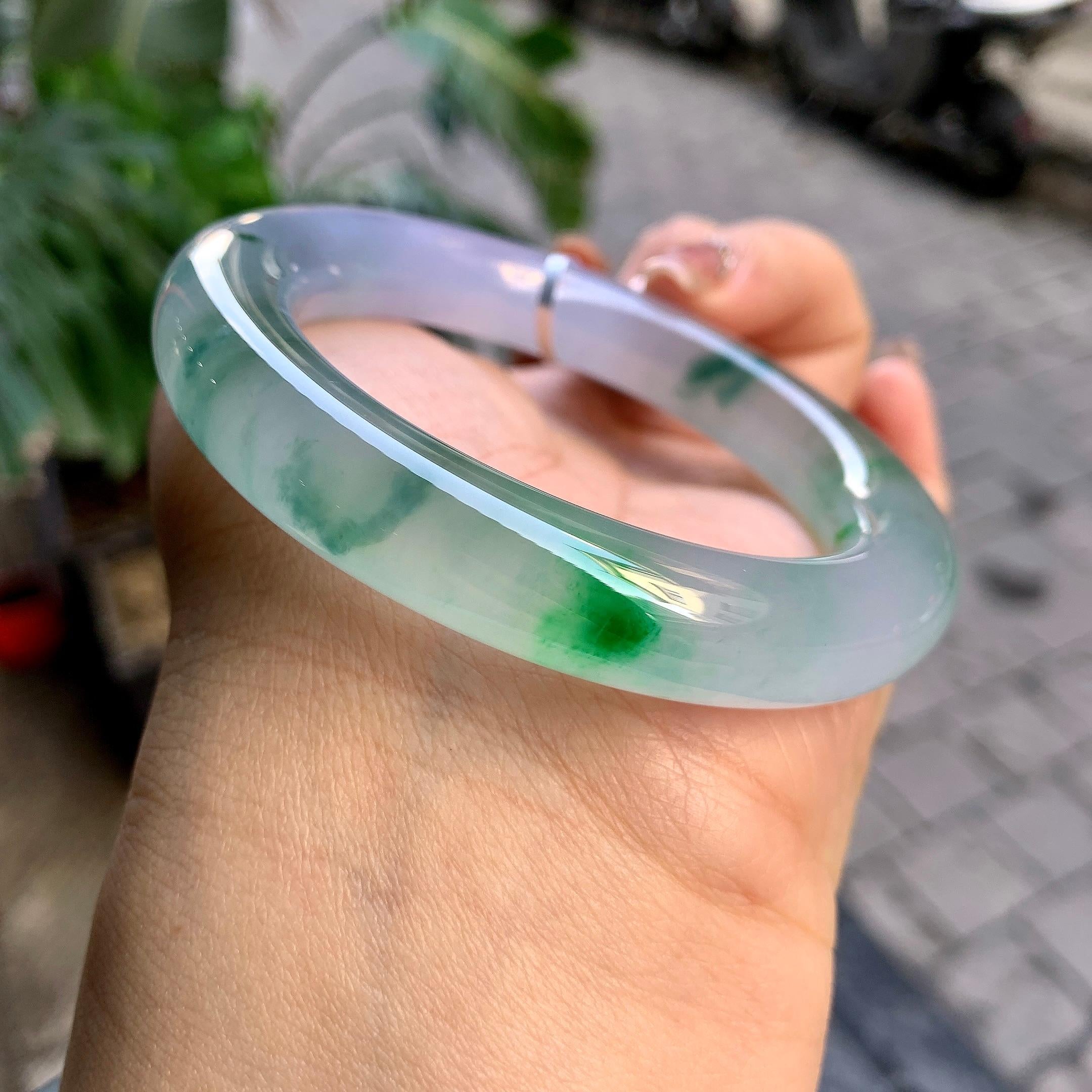 冰种紫罗兰飘花圆条手镯（55.5mm)（yc292638）