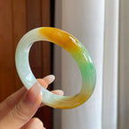 糯冰黄加绿翡翠平安镯（58.5mm）（yc268243）