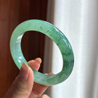 糯冰绿底飘花正圈平安镯 56圈 天然缅甸A货翡翠（yc453867）