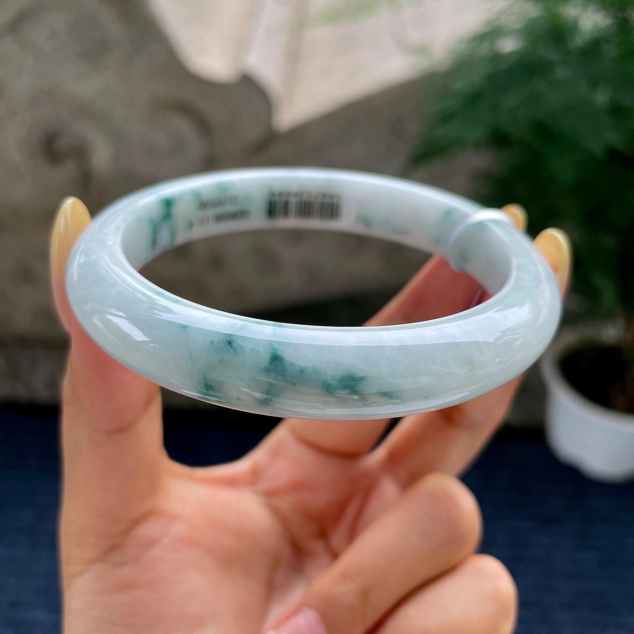 大圈口 细糯种飘花正圈平安镯62圈 天然缅甸A货翡翠（yc481924）