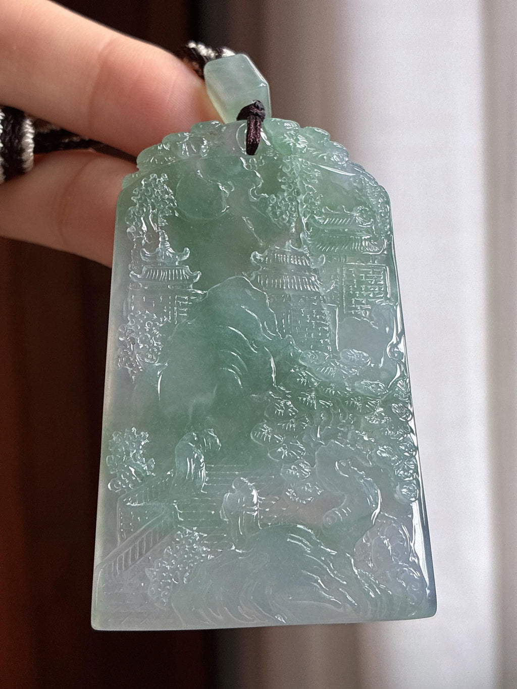 糯冰带色山水牌挂件 天然缅甸A货翡翠（yc465146）