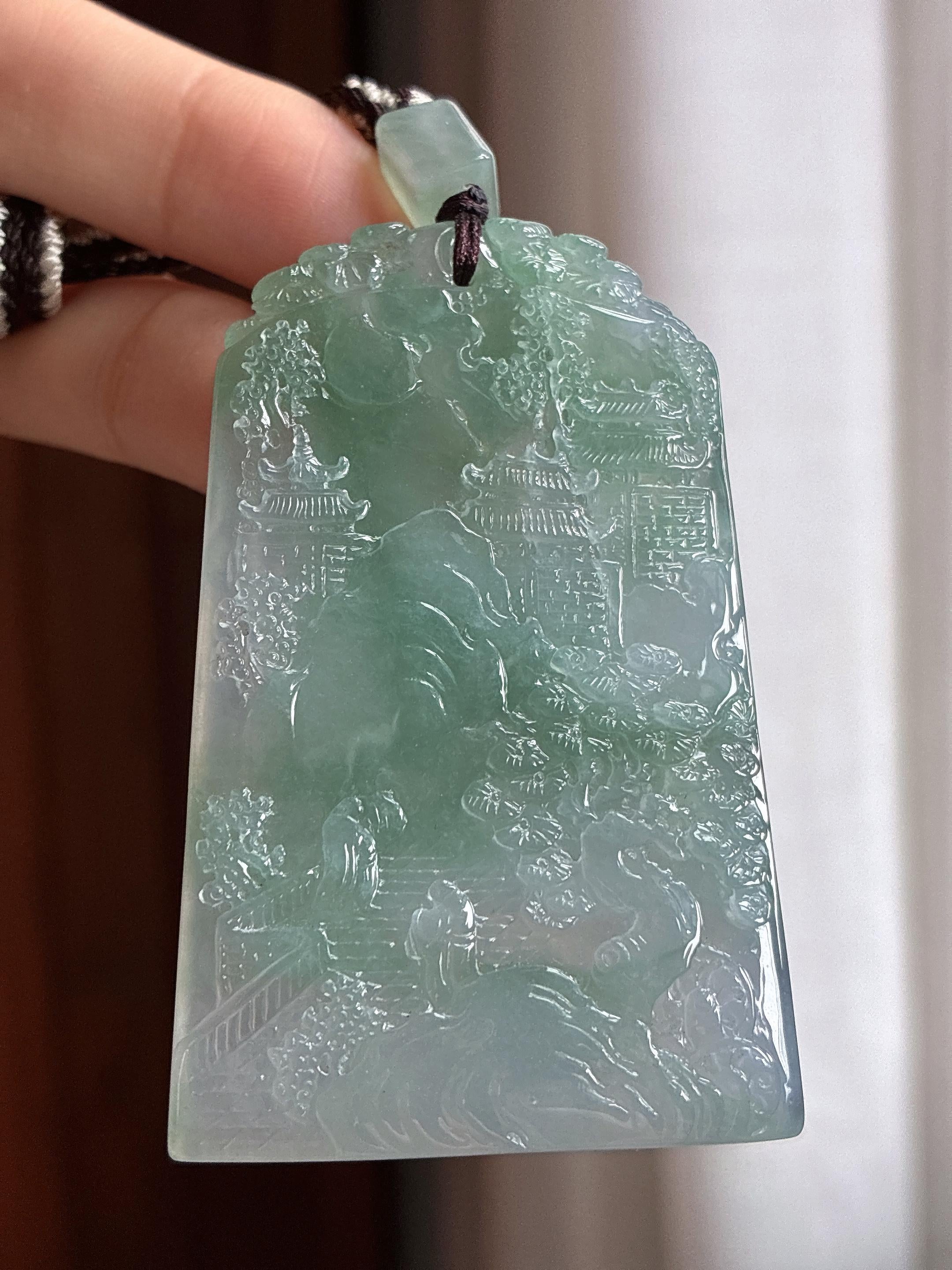 糯冰带色山水牌挂件 天然缅甸A货翡翠（yc465146）
