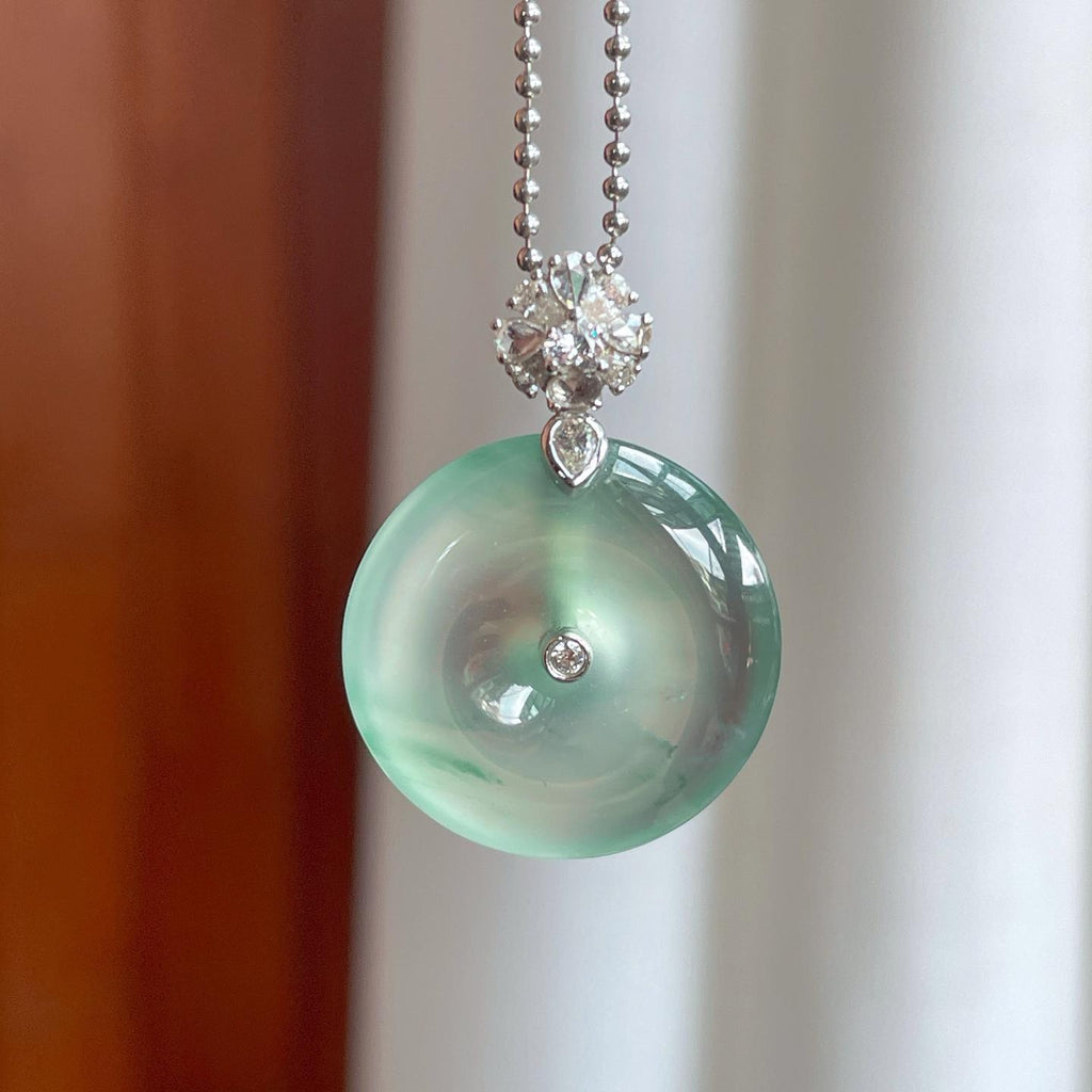 18k金镶冰种飘花翡翠平安扣（yc244886）