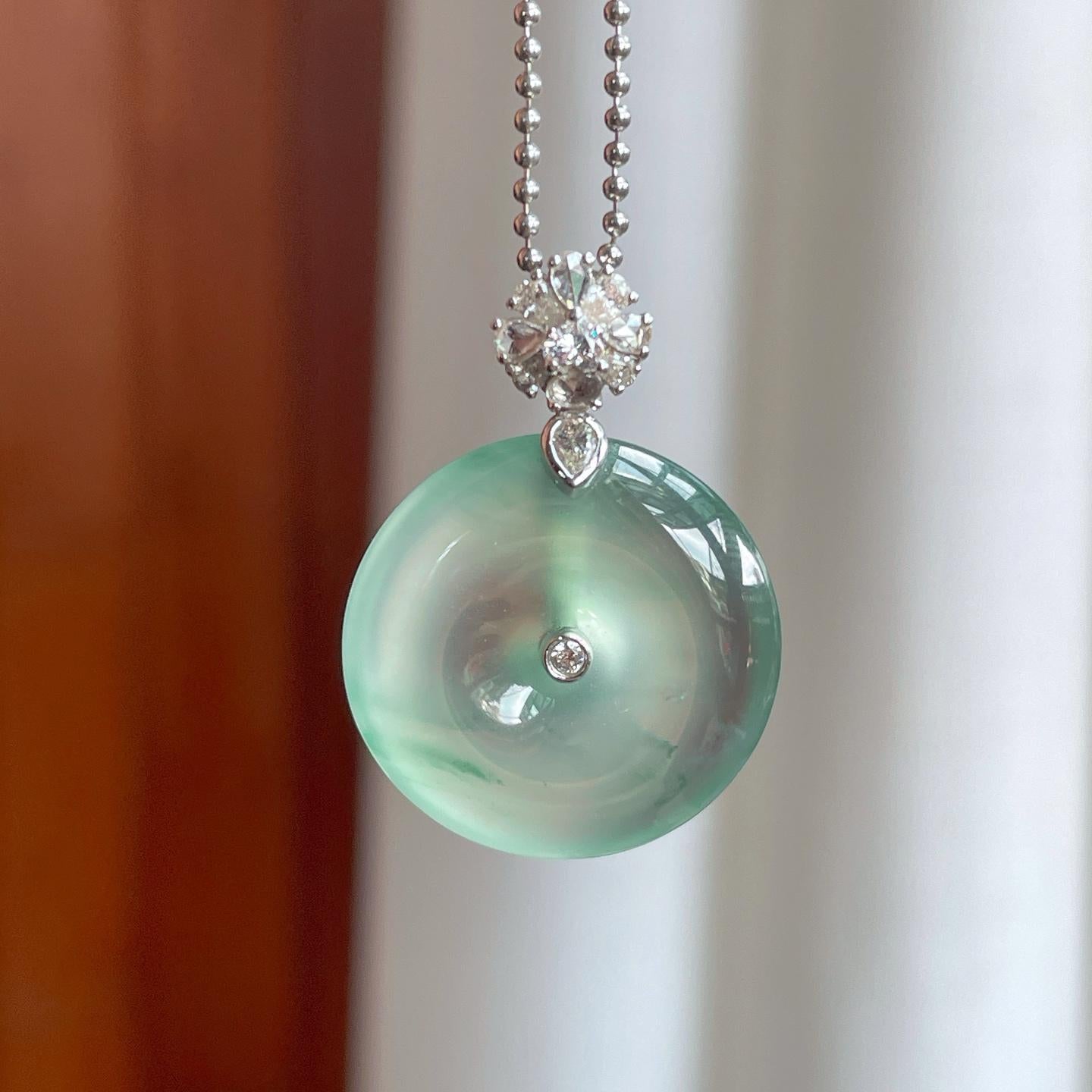 18k金镶冰种飘花翡翠平安扣（yc244886）