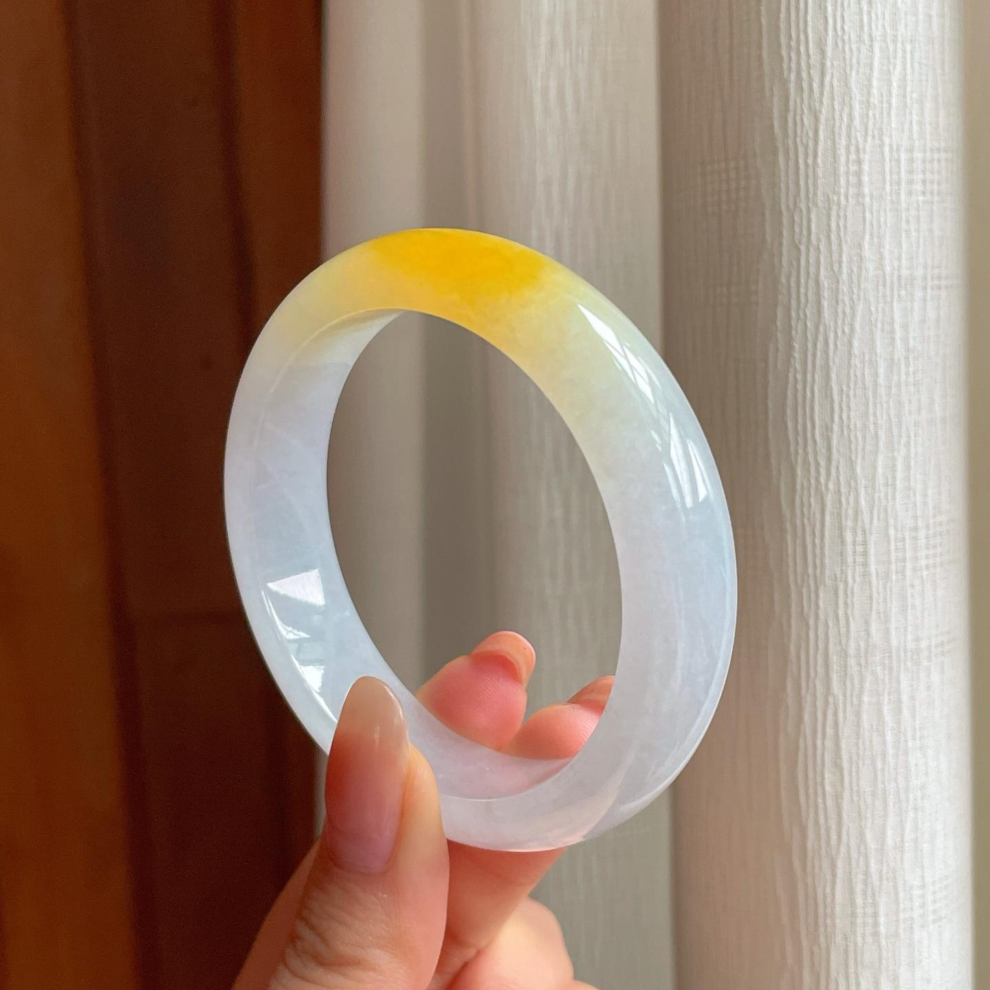 冰种黄翡翡翠平安镯（54.5mm)（yc354259）