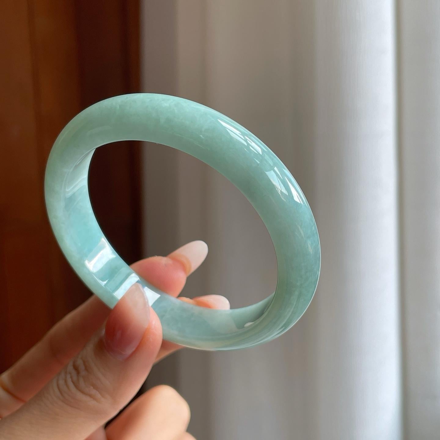 糯冰蓝晴底翡翠平安镯（57mm）（yc310608）