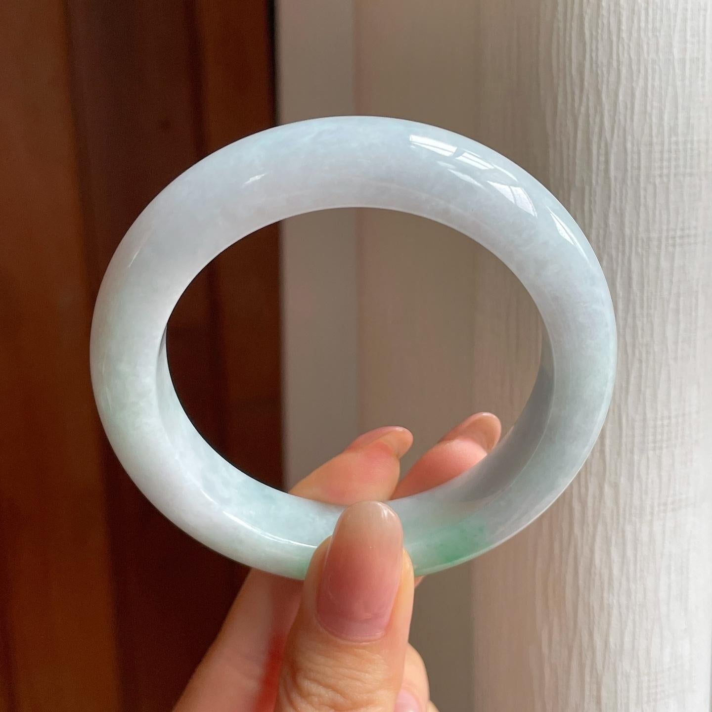 糯冰带色翡翠平安镯（54.6mm)（yc358322）