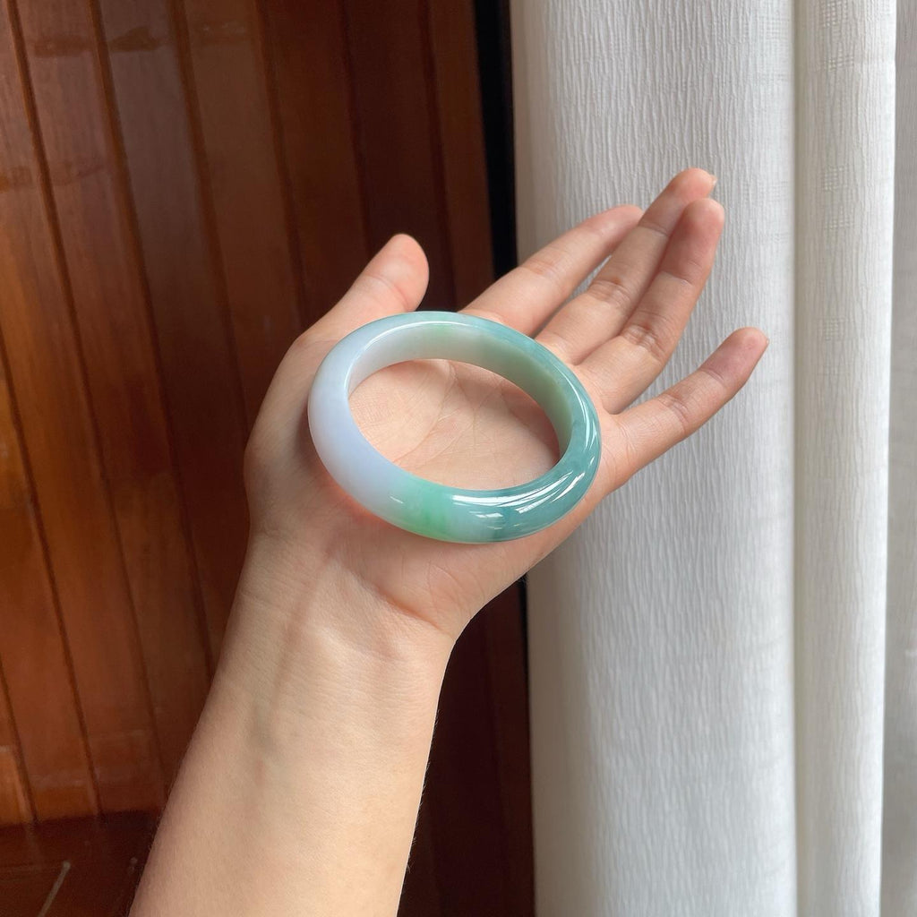 糯冰半山半水特色翡翠平安镯（54.5mm）（yc389555）
