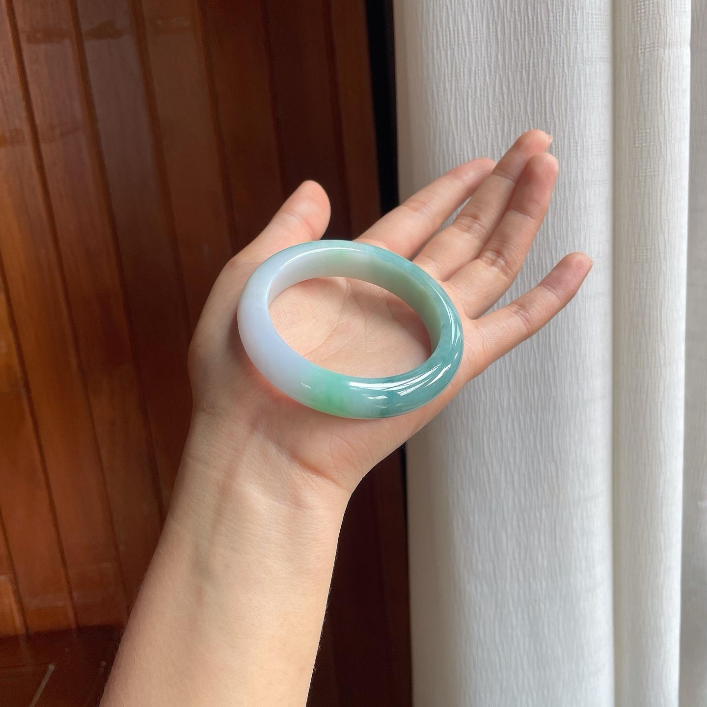 糯冰半山半水特色翡翠平安镯（54.5mm）（yc389555）