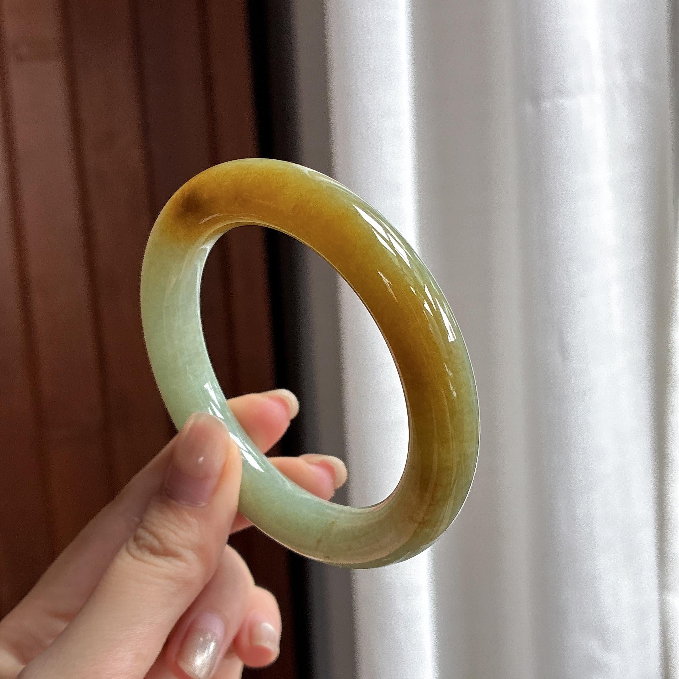 糯冰黄翡特色圆条手镯 56圈 天然缅甸A货翡翠（yc484602）
