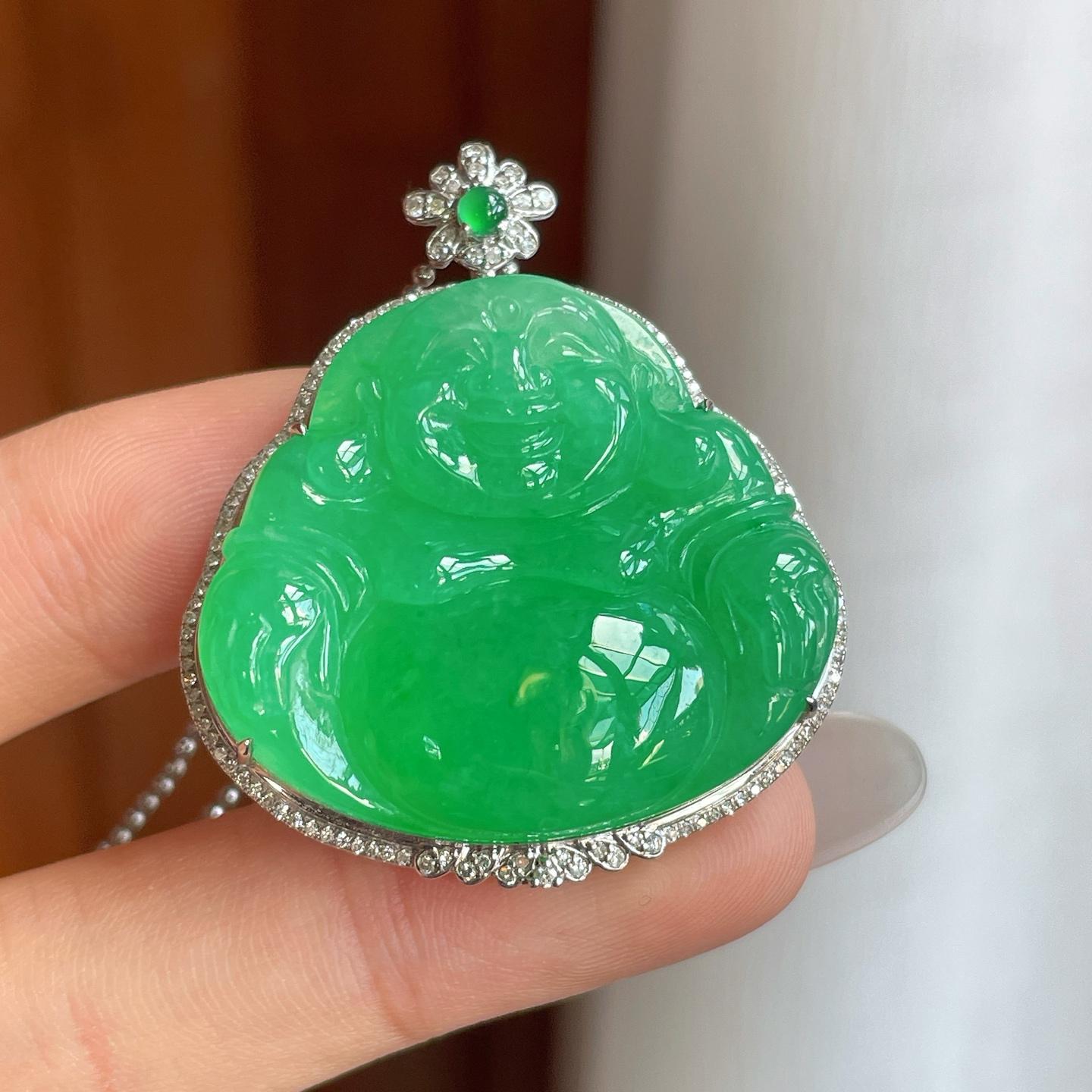 18k金钻镶糯冰满绿翡翠佛公（yc257861）