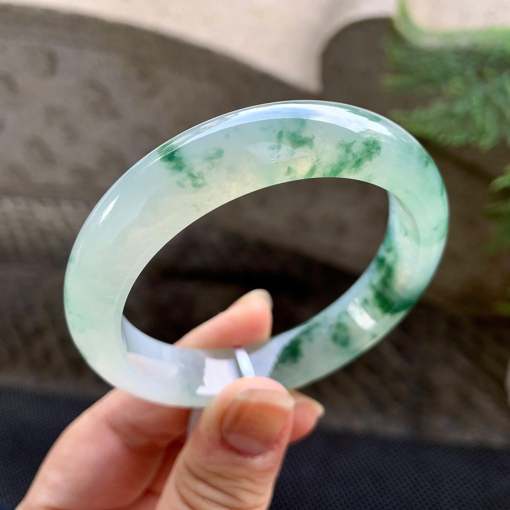 糯冰种飘花平安镯（54.8mm）（yc255595）