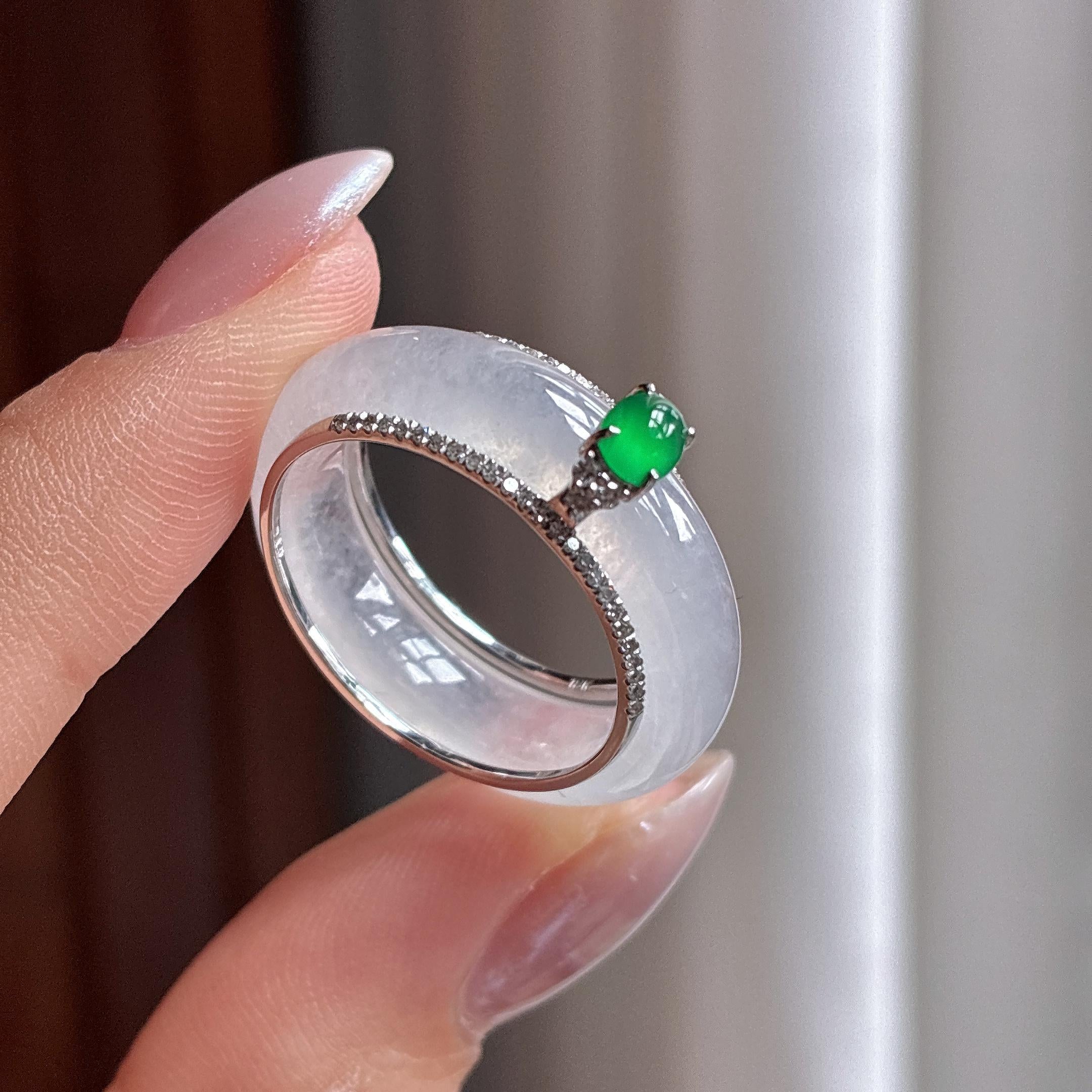 18k金镶冰种无色戒圈 天然缅甸A货翡翠（yc498367）