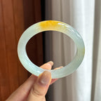 Vòng tay ngọc phỉ thúy màu vàng băng tuyết viền tròn bình an 56, Ngọc phỉ thúy tự nhiên loại A Myanmar (yc450849)