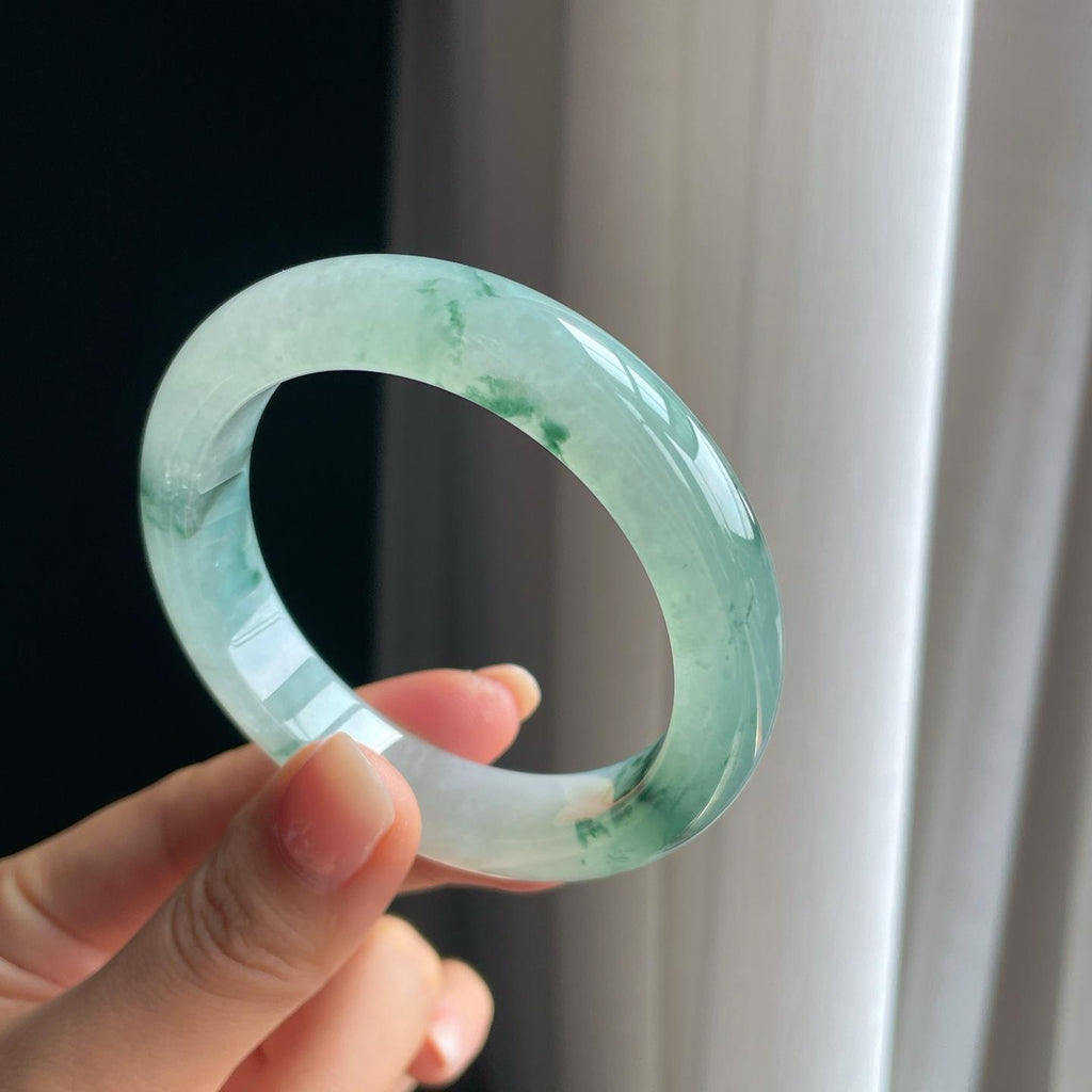 冰种飘花翡翠平安镯（53.8mm）（yc403434）