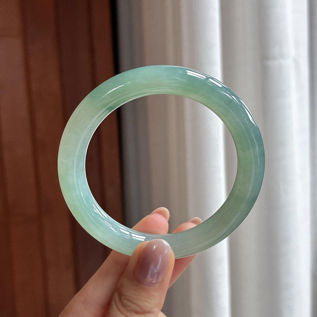 糯冰飘花圆条手镯 54圈 天然缅甸A货翡翠（yc497822）