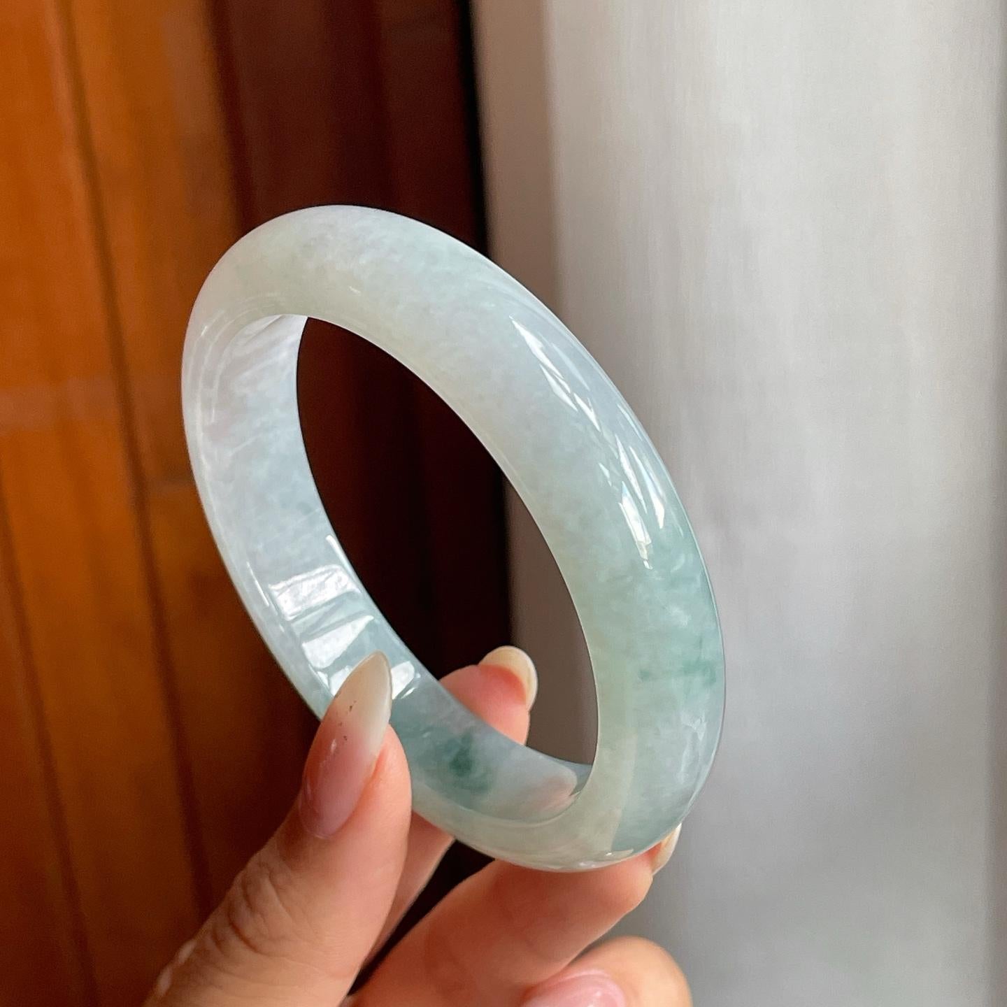 糯冰种飘花翡翠平安镯（56.5mm）（yc216825）