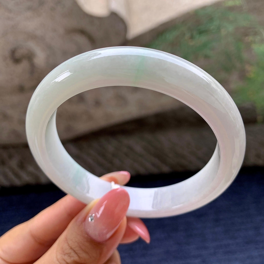 大圈口    细糯种带底色正圈平安镯58.9圈     天然缅甸A货翡翠（yc423766）