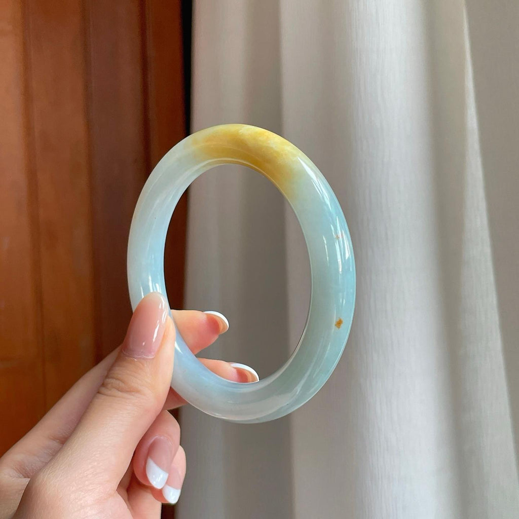 糯冰黄翡翡翠圆条手镯（58.6mm)（yc373896）