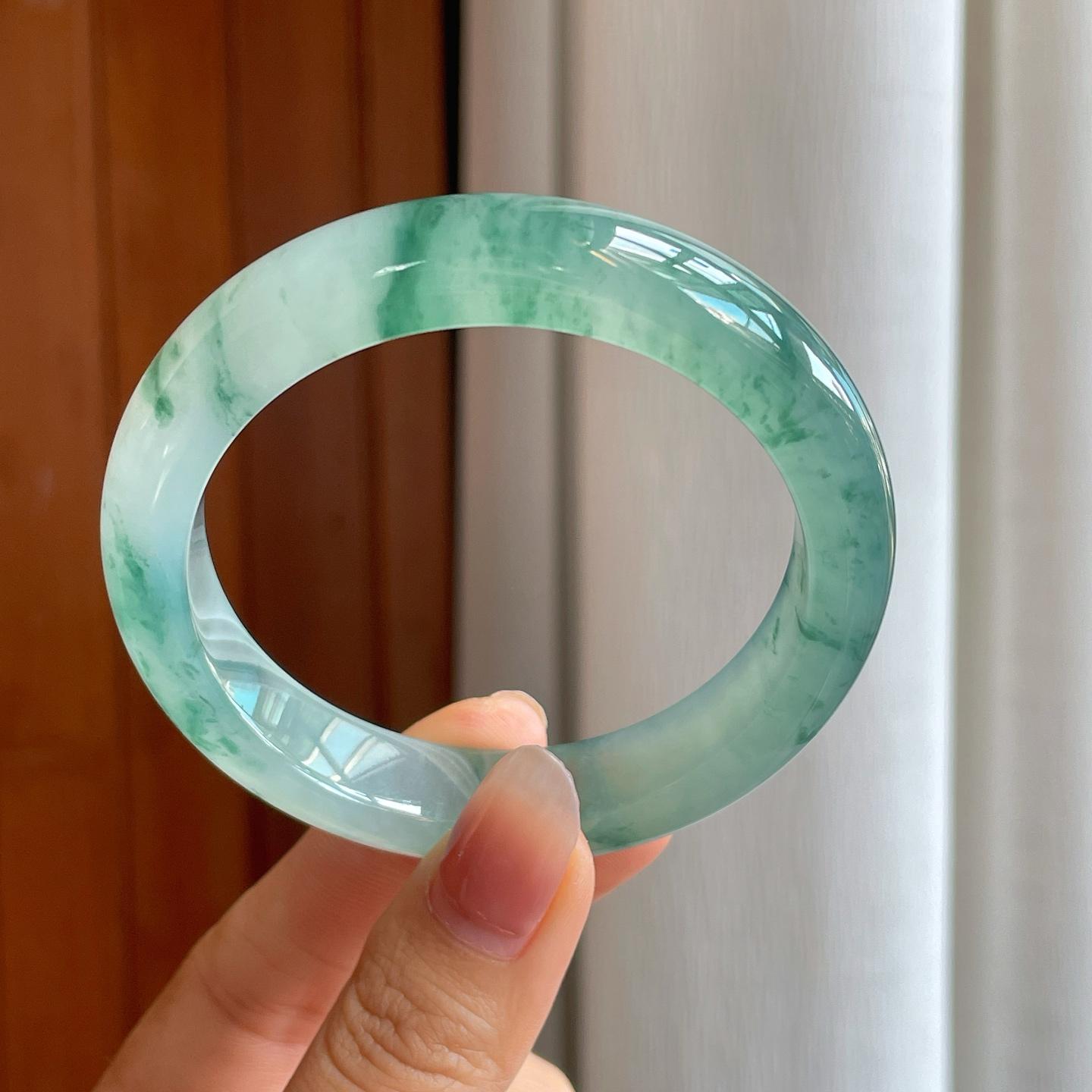 冰种飘花翡翠平安镯（57.4mm)（yc313033）