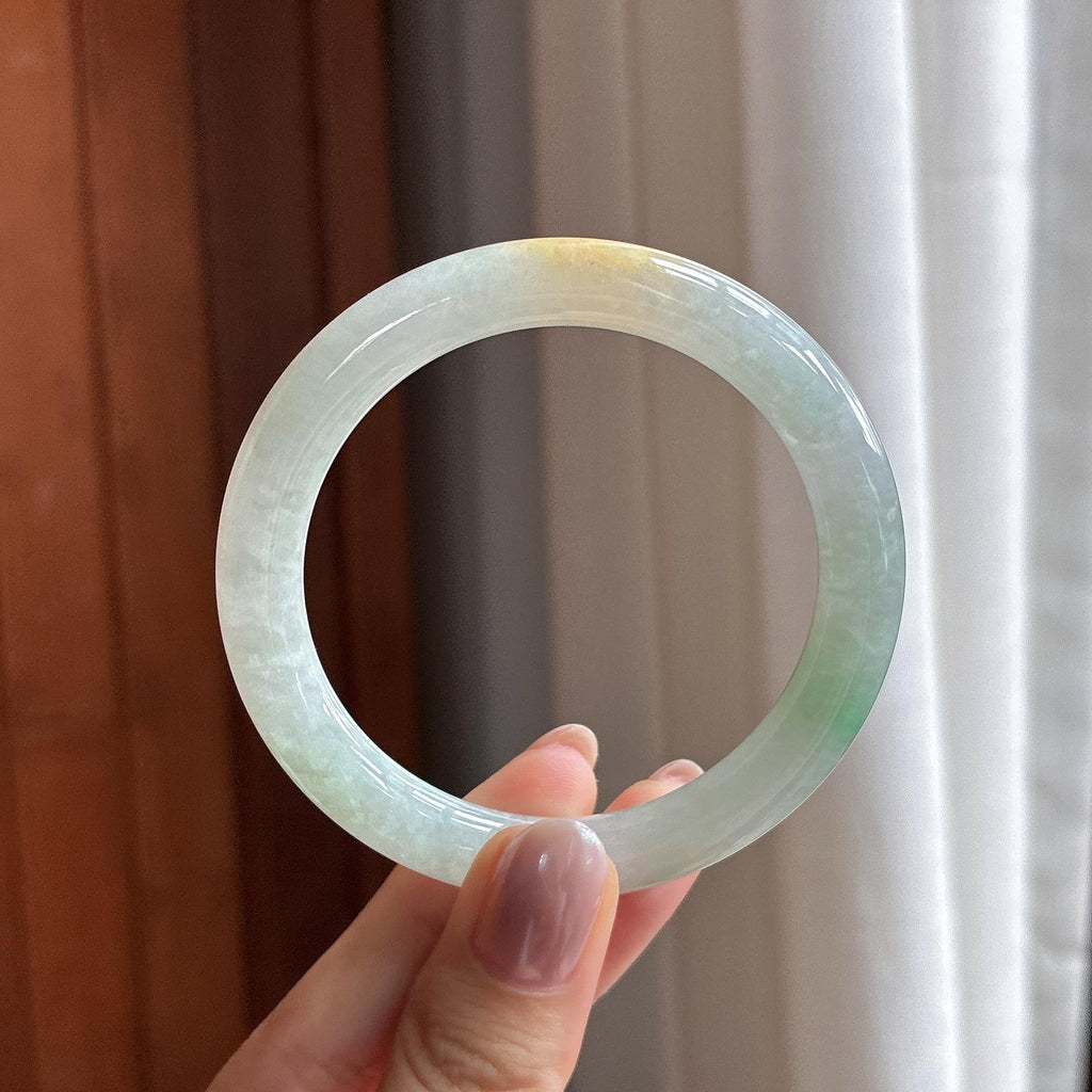 细糯种黄翡特色圆条手镯 52圈 天然缅甸Ａ货翡翠（yc487648）